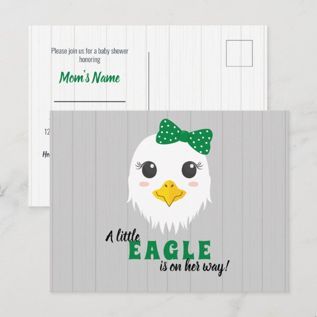 Carte Postale Baby Girl Eagle Green Baby shower Invitation (Devant / Derrière)