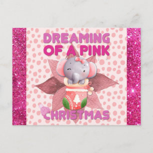 Carte Postale Baby Girl Elephant rêve d'un Noël rose