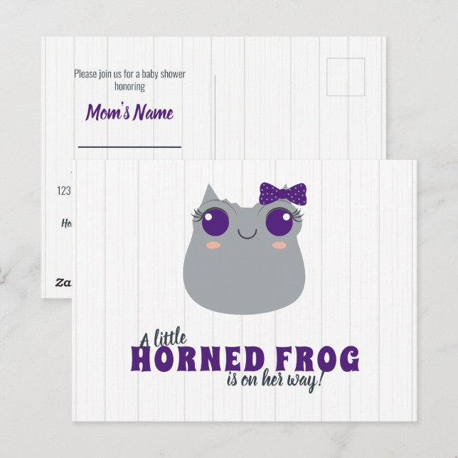 Carte Postale Baby Girl Horned Frog Purple Baby shower Invitatia (Devant / Derrière)