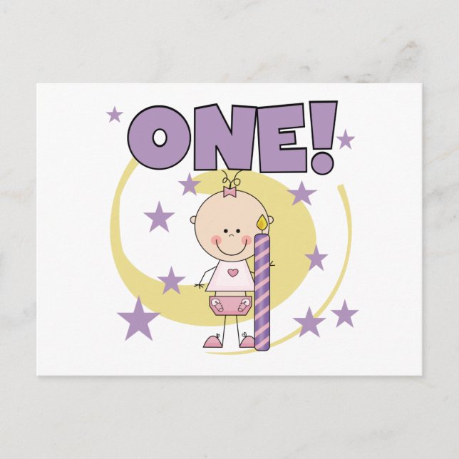Carte Postale Baby Girl is One Birthday Tshirts and Gifts (Devant)