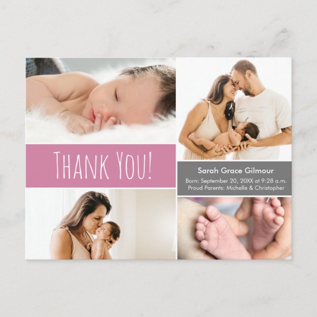 Carte Postale Baby Girl Modern Pink Photo Collage baby shower (Devant)