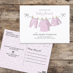 Carte Postale Baby Girl rose mignonne Aquarelle Florale Clothesl