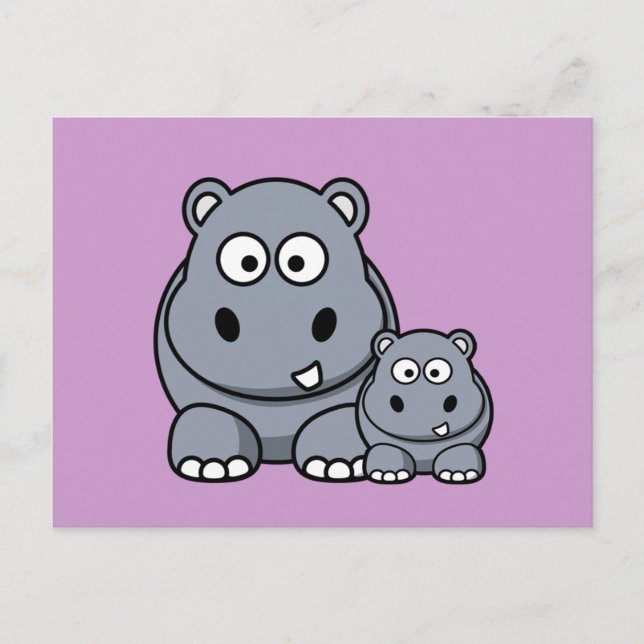 Carte Postale Baby Hippo Famille, Safari sauvage mignon (Devant)