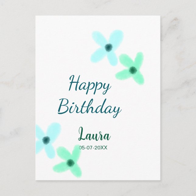 Carte Postale Baby kids 1st birthday add name blue green pastel  (Devant)