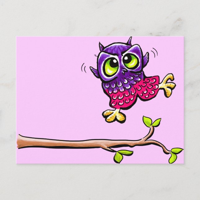 Carte Postale Baby Owl Premier vol rose (Devant)