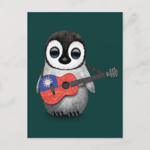 Carte Postale Baby Penguin Jouer Taïwanais Drapeau Guitare Turqu