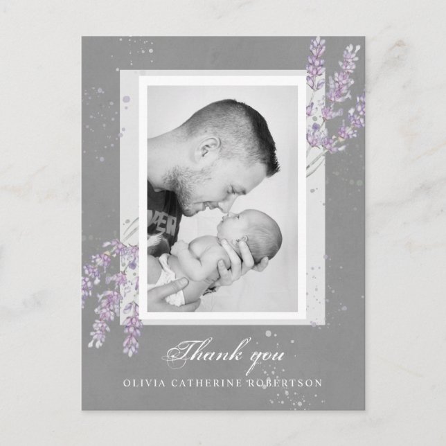 Carte Postale Baby Photo merci lavender faire-part de naissance (Devant)