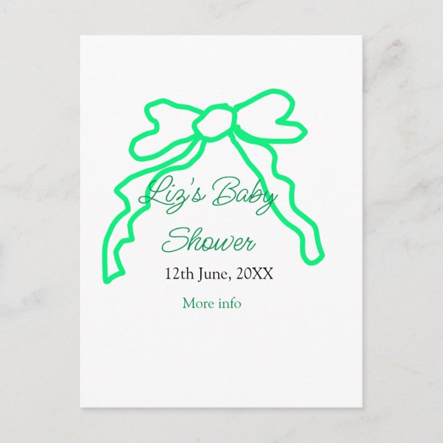 Carte Postale Baby shower à griffes arc vert ajouter nom date mo (Devant)