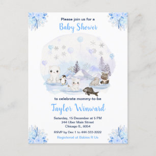 Carte Postale Baby Shower Animaux Arctiques Merveilleux Hiver