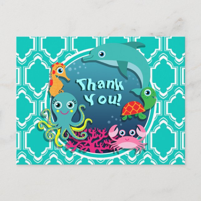 Carte Postale Baby shower Aqua Turquoise Ocean Life (Devant)