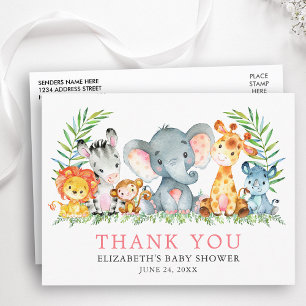 Carte Postale Baby shower Aquarelle Safari Animaux Merci Pk