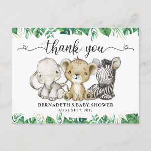 Carte Postale Baby shower Aquarelle Safari Animaux Merci Po