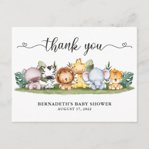 Carte Postale Baby shower Aquarelle Safari Animaux Merci Po