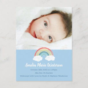 Carte Postale Baby-Shower Arc-en-Ciel Garçon Bleu