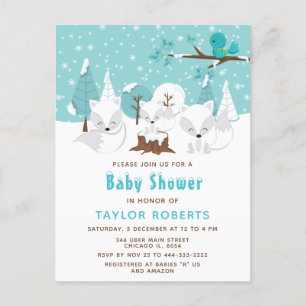 Carte Postale Baby Shower au Pays des Merveilles d'Hiver Renard