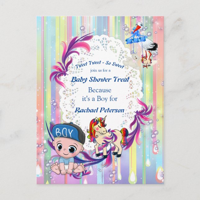 Carte Postale Baby shower Baby Boy Bubbles & Unicorns (Devant)