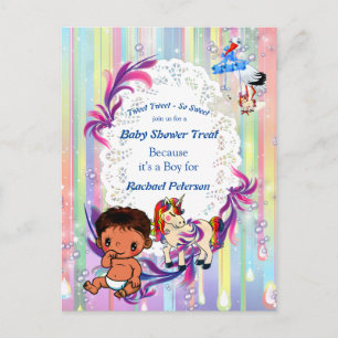 Carte Postale Baby shower Baby Boy Bubbles & Unicorns