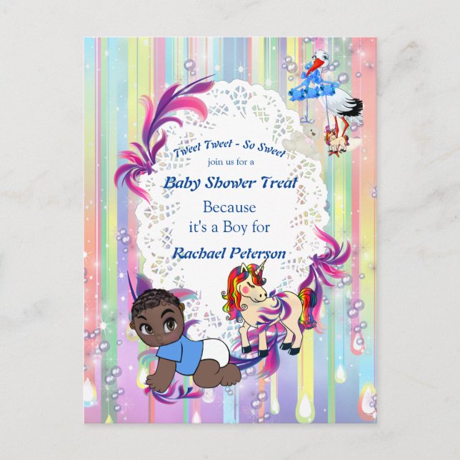 Carte Postale Baby shower Baby Boy Bubbles & Unicorns (Devant)