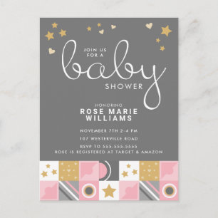 Carte Postale Baby shower   Baby Pink Moon & Stars Postcard