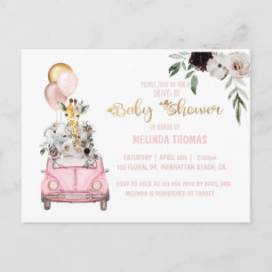 Carte Postale Baby shower, Baby shower en voiture, safari Invita