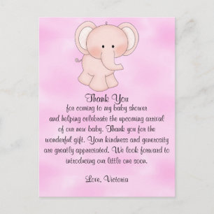 Carte Postale baby shower bébé fille rose éléphant