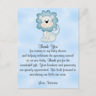 Carte Postale baby shower Bébé Garçon Lion Bleu