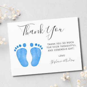 Carte Postale Baby shower Bébé Pieds Bleu Merci