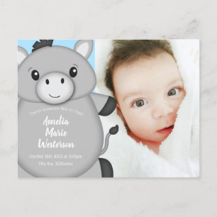 Carte Postale Baby shower bleu âne