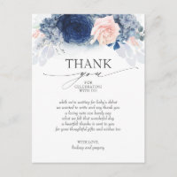Baby shower bleu Floral rose élégant Merci