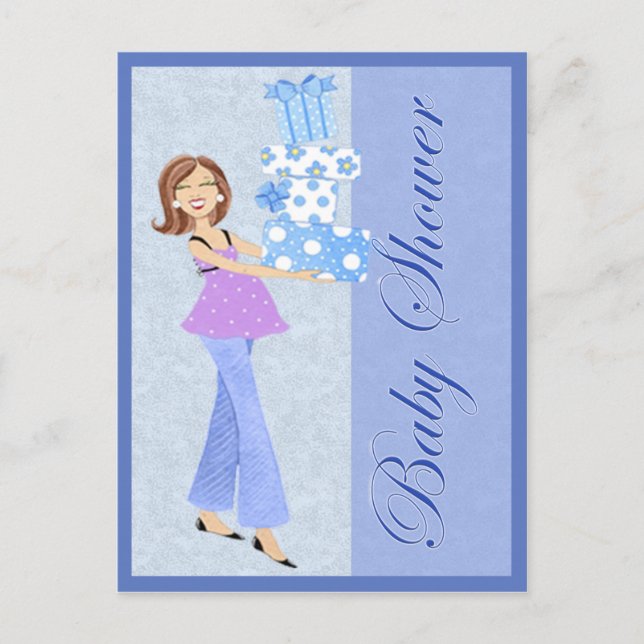 Carte postale Baby shower bleu moderne (Devant)