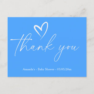 Carte Postale Baby shower bleu simple minimaliste merci