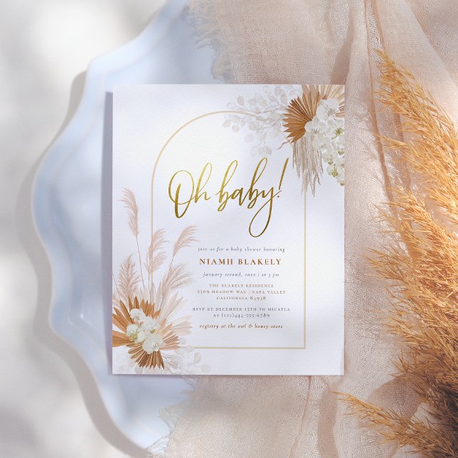 Carte Postale Baby shower Boho Pampas Grass Gold Botanical Arch (Créateur téléchargé)