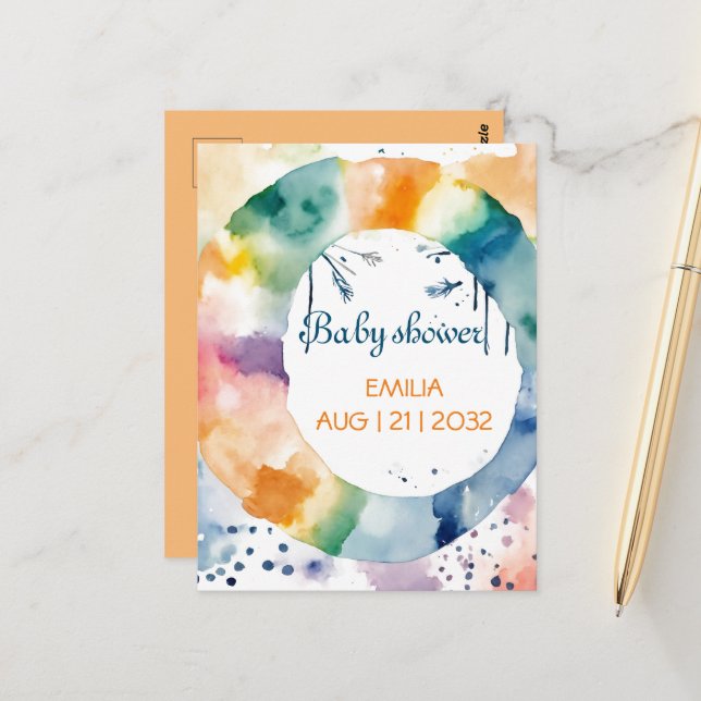 Carte Postale Baby shower BOHO personnalisé (Devant/Arrière en situation)