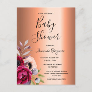Carte Postale Baby shower bougeonnerie florales cuivre invitatio