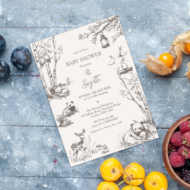 Carte Postale Baby shower budgétaire sur les animaux des bois (Créateur téléchargé)