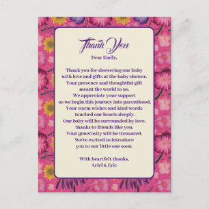 Carte Postale Baby Shower Charme Fleur des Champs Rose