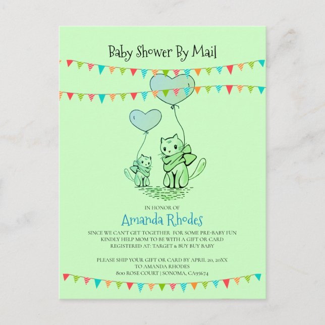 Carte Postale Baby shower Chat Et Kitten Invitation Par Courrier (Devant)