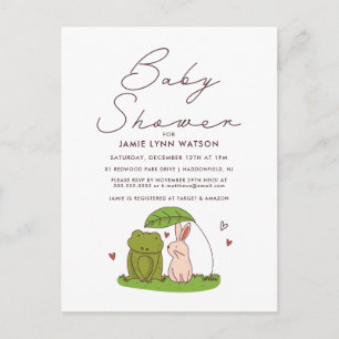 Carte Postale BABY SHOWER   Cute Frog & Bunny Invite