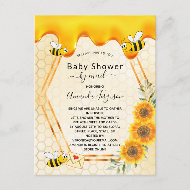 Carte Postale Baby shower d'abeille par la poste gouttes de miel (Devant)
