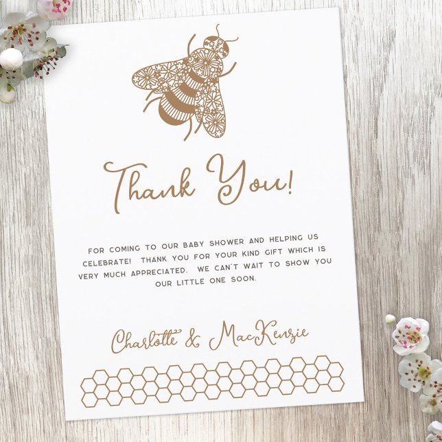 Carte Postale Baby shower d'abeilles Merci (Honey bee themed baby shower thank you postcard with custom text)