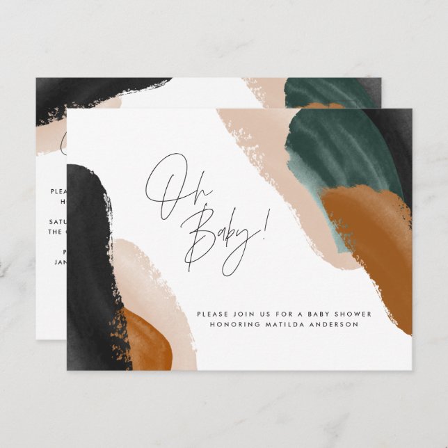 Carte Postale Baby shower d'aquarelle abstrait en terre cuite ve (Devant / Derrière)