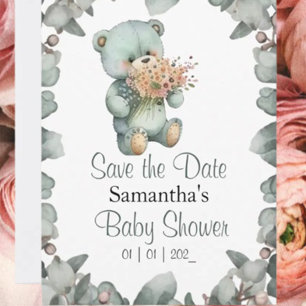 Carte Postale Baby shower d'aquarelle Teddy Bear Boy