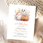 Carte Postale Baby shower d'automne du Citrouille Little Boo Gho<br><div class="desc">Cette mignonne invitation au baby shower présente une aquarelle illustrant deux fantômes souriants et un citrouille d'Halloween entouré de feuillage d'automne. Ci-dessous, les mots "a little boo" apparaissent dans le script d'écriture à la mode orange. Personnalisez le texte avec le nom de la maman-to-be dans le script et les détails...</div>