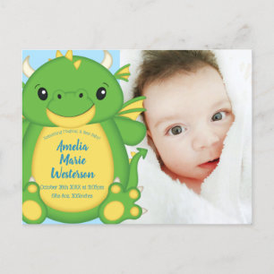 Carte Postale Baby shower de dragon bleu