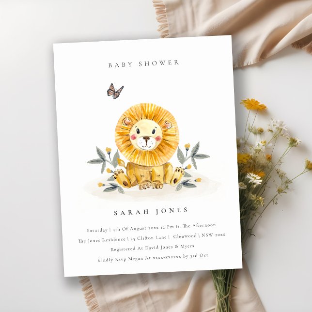 Carte Postale Baby shower de feuillage de Lion d'aquarelle bois  (Créateur téléchargé)