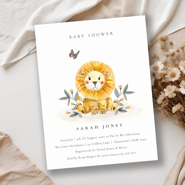 Carte Postale Baby shower de feuillage de Lion d'aquarelle bois  (Créateur téléchargé)