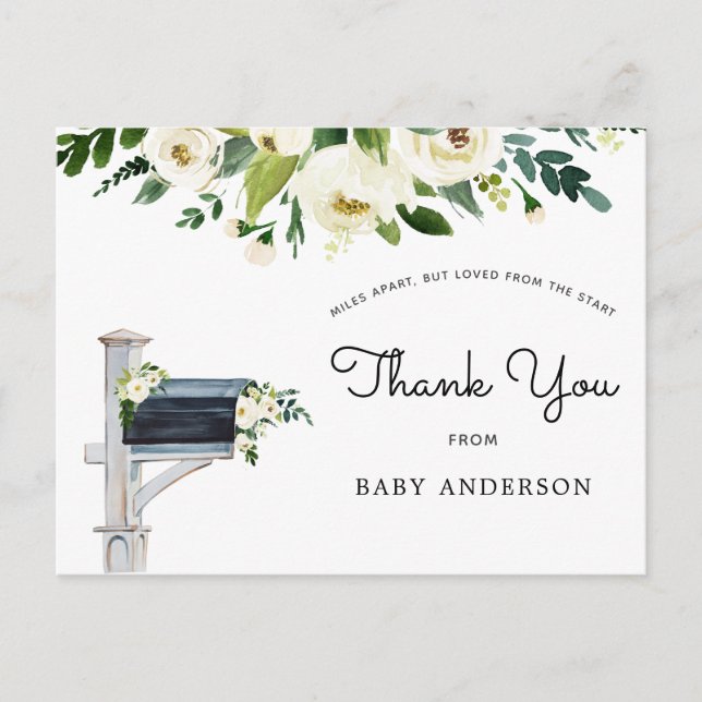 Carte Postale Baby shower de fleurs blanches par Merci de courri (Devant)