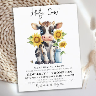 Carte Postale Baby shower de la ferme des tournesols de la vache