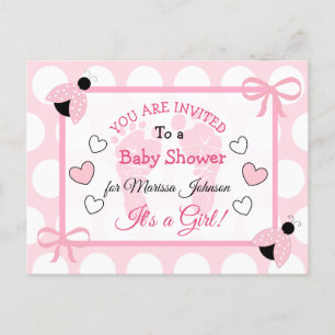 Carte Postale Baby shower de la fille de Ladybug rose mignonne I