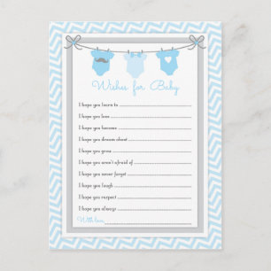 Carte Postale Baby shower de ligne de linge Voeux pour bébé bleu